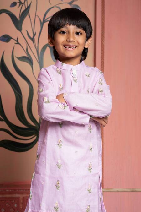 Shop_Kirti Agarwal - Pret N Couture_Blush Chanderi, Cotton, Silk Embroidery Kurta And Churidar Set _Online_at_Aza_Fashions