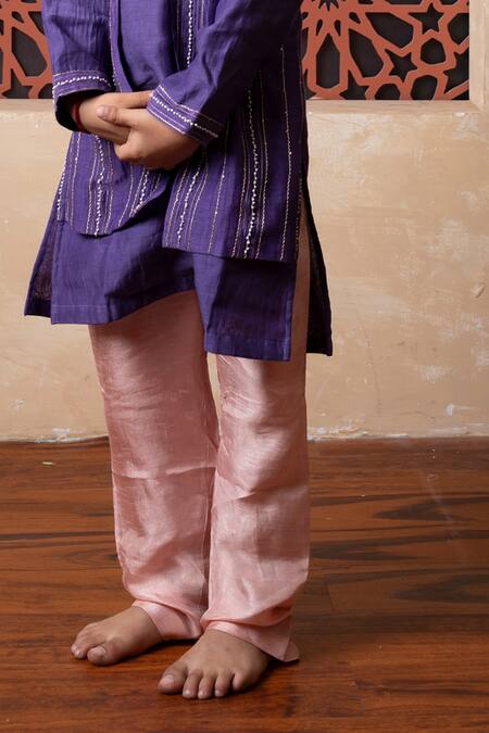 Kirti Agarwal - Pret N Couture_Purple Chanderi, Silk Embroidery Kurta And Pant Set _Online_at_Aza_Fashions