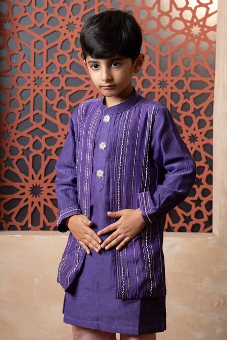 Shop_Kirti Agarwal - Pret N Couture_Purple Chanderi, Silk Embroidery Kurta And Pant Set _Online_at_Aza_Fashions