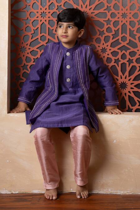 Kirti Agarwal - Pret N Couture_Purple Chanderi, Silk Embroidery Kurta And Pant Set _at_Aza_Fashions