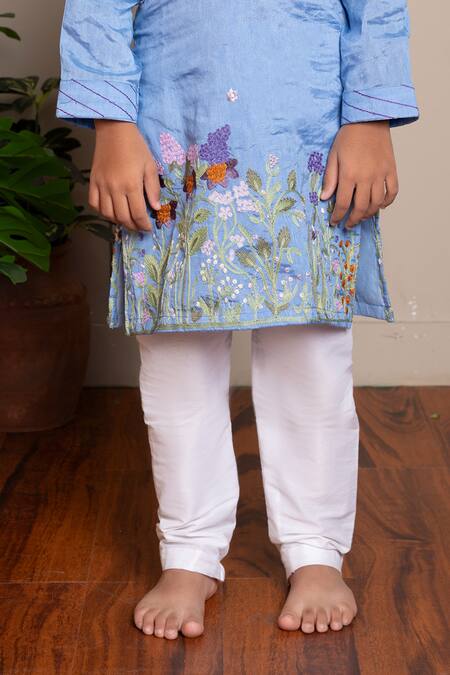 Kirti Agarwal - Pret N Couture_Blue Silk, Cotton Embroidery Designer Kurta And Pyjama Set_Online_at_Aza_Fashions