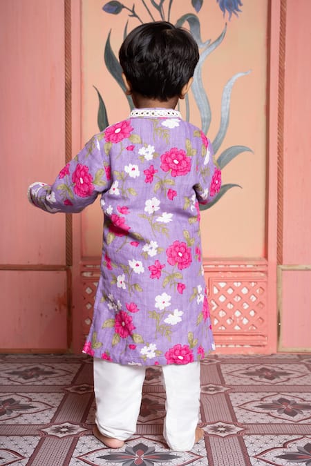 Shop Kirti Agarwal - Pret N Couture Purple Linen, Cotton Embroidery Lavender Floral Kurta And Pyjama Set at Aza Fashions Shop_Kirti Agarwal - Pret N Couture_Purple Linen, Cotton Embroidery Lavender Floral Kurta And Pyjama Set _at_Aza_Fashions