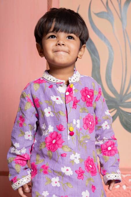 Kirti Agarwal - Pret N Couture Purple Linen, Cotton Embroidery Lavender Floral Kurta And Pyjama Set at Aza Fashions Kirti Agarwal - Pret N Couture_Purple Linen, Cotton Embroidery Lavender Floral Kurta And Pyjama Set _at_Aza_Fashions