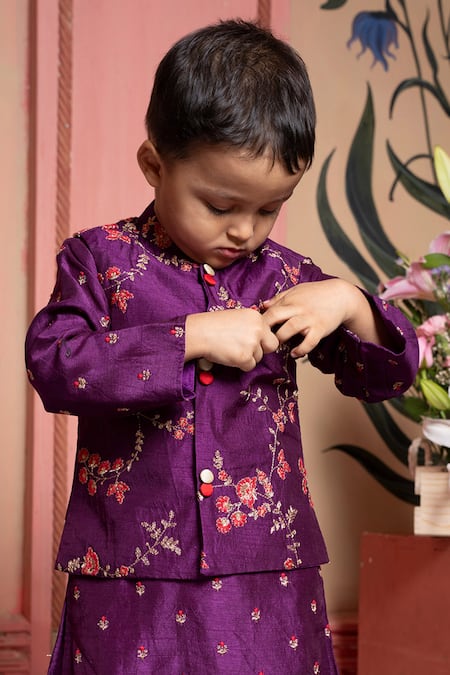 Kirti Agarwal - Pret N Couture Purple Silk, Cotton Embroidery Bundi Kurta Set Online at Aza Fashions Kirti Agarwal - Pret N Couture_Purple Silk, Cotton Embroidery Bundi Kurta Set _Online_at_Aza_Fashions