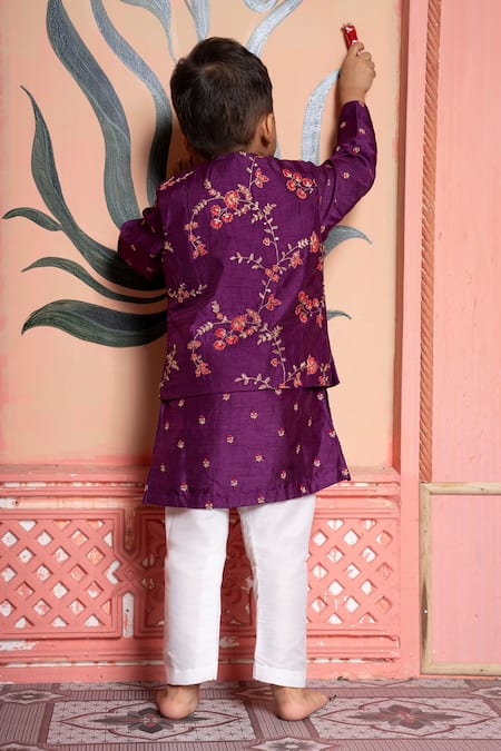 Shop Kirti Agarwal - Pret N Couture Purple Silk, Cotton Embroidery Bundi Kurta Set at Aza Fashions Shop_Kirti Agarwal - Pret N Couture_Purple Silk, Cotton Embroidery Bundi Kurta Set _at_Aza_Fashions