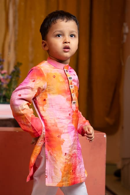 Kirti Agarwal - Pret N Couture_Pink Satin, Cotton, Organza, Silk Embroidery Vibrant Kurta And Pyjama Set _Online_at_Aza_Fashions