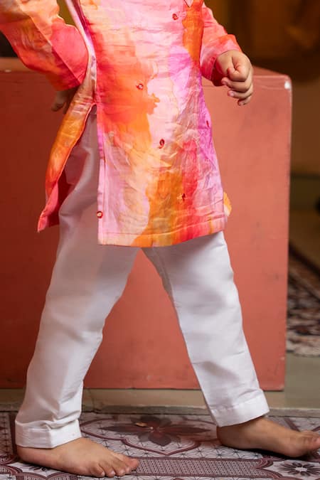 Buy_Kirti Agarwal - Pret N Couture_Pink Satin, Cotton, Organza, Silk Embroidery Vibrant Kurta And Pyjama Set _Online_at_Aza_Fashions