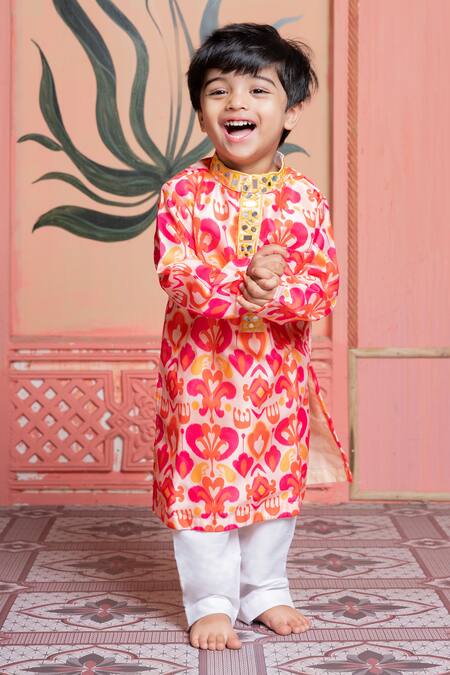 Kirti Agarwal - Pret N Couture_Pink Modal, Cotton, Satin, Silk Designer And Peach Kurta Pyjama Set_Online_at_Aza_Fashions