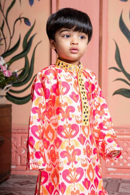 Buy_Kirti Agarwal - Pret N Couture_Pink Modal, Cotton, Satin, Silk Designer And Peach Kurta Pyjama Set_Online_at_Aza_Fashions