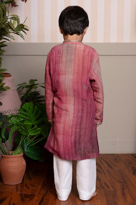 Shop Kirti Agarwal - Pret N Couture Maroon Cotton, Tissue, Silk Kurta And Pyjama Set at Aza Fashions Shop_Kirti Agarwal - Pret N Couture_Maroon Cotton, Tissue, Silk Kurta And Pyjama Set _at_Aza_Fashions