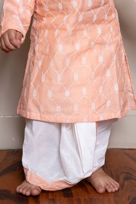 Buy Kirti Agarwal - Pret N Couture Peach Chanderi, Silk, Cotton Embroidery Kurta And Dhoti Pant Set Online at Aza Fashions Buy_Kirti Agarwal - Pret N Couture_Peach Chanderi, Silk, Cotton Embroidery Kurta And Dhoti Pant Set _Online_at_Aza_Fashions