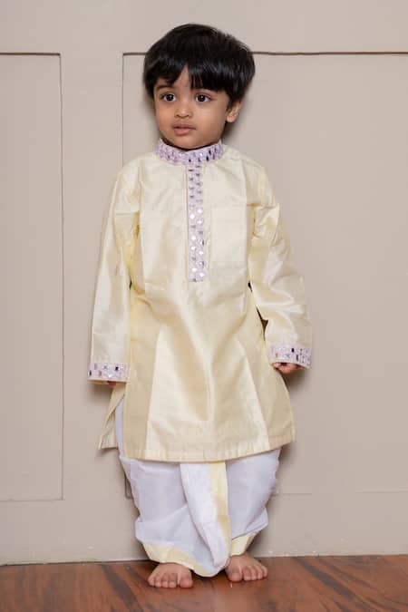 Kirti Agarwal - Pret N Couture Yellow Silk, Cotton Embroidery Kurta And Dhoti Pant Set 