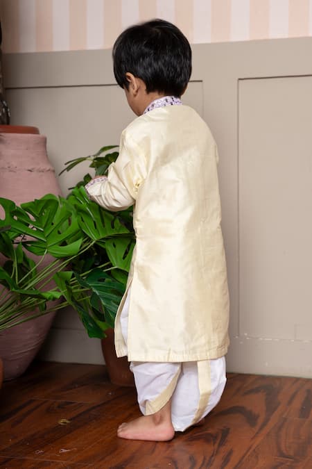 Shop Kirti Agarwal - Pret N Couture Yellow Silk, Cotton Embroidery Kurta And Dhoti Pant Set at Aza Fashions Shop_Kirti Agarwal - Pret N Couture_Yellow Silk, Cotton Embroidery Kurta And Dhoti Pant Set _at_Aza_Fashions