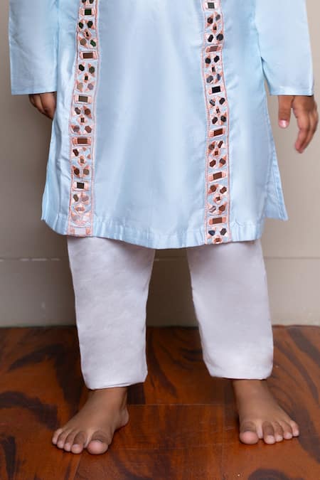 Kirti Agarwal - Pret N Couture Blue Silk, Cotton Embroidery Powder Kurta And Pyjama Set Online at Aza Fashions Kirti Agarwal - Pret N Couture_Blue Silk, Cotton Embroidery Powder Kurta And Pyjama Set _Online_at_Aza_Fashions