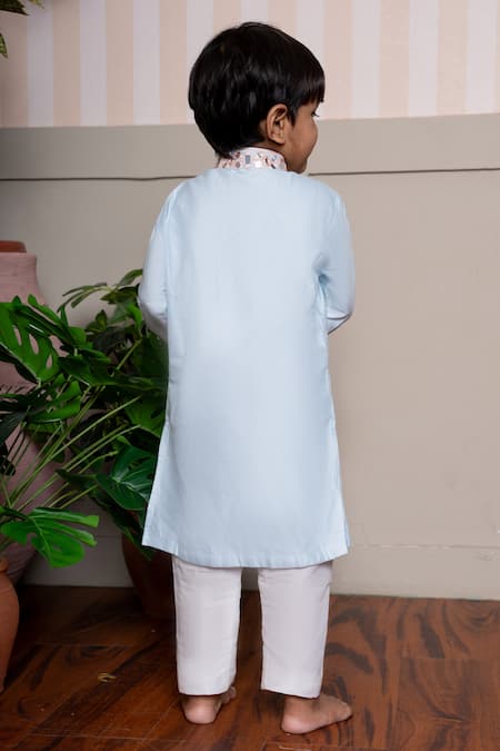 Shop Kirti Agarwal - Pret N Couture Blue Silk, Cotton Embroidery Powder Kurta And Pyjama Set at Aza Fashions Shop_Kirti Agarwal - Pret N Couture_Blue Silk, Cotton Embroidery Powder Kurta And Pyjama Set _at_Aza_Fashions