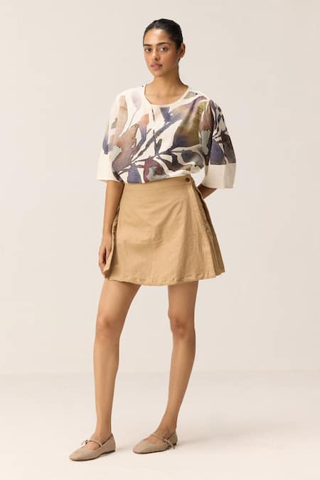 Kharakapas Off White Cotton Round Neck Thistle Mul Top