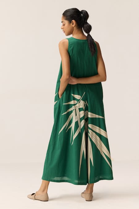 Kharakapas Clover Green Cotton Mul Jumpsuit 