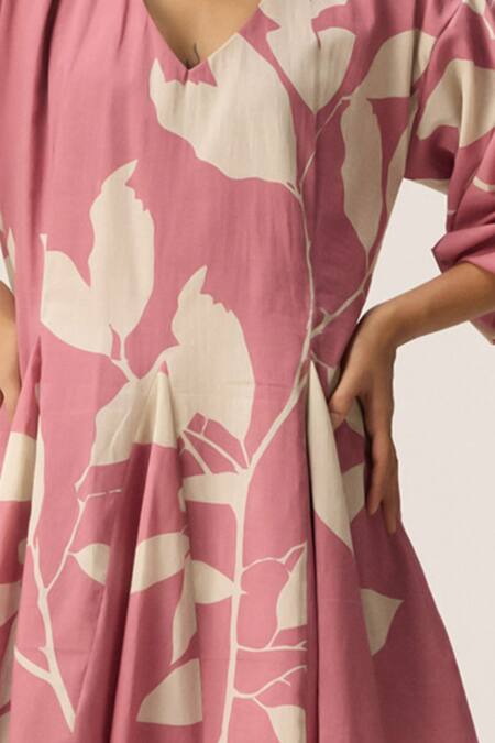 Kharakapas Pink Cotton V-neck Lovespell Mul Dress at Aza Fashions Kharakapas_Pink Cotton V-neck Lovespell Mul Dress _at_Aza_Fashions