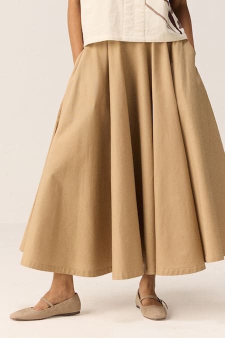 Kharakapas_Beige Cotton Pecan Skirt _Online_at_Aza_Fashions