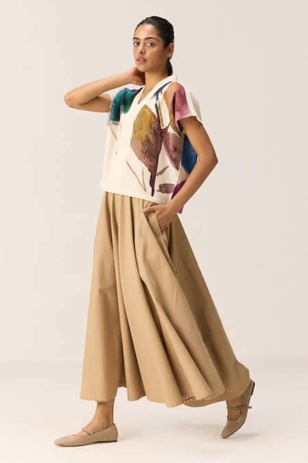 Buy_Kharakapas_Beige Cotton Pecan Skirt _Online_at_Aza_Fashions