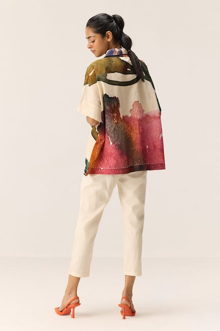 Shop Kharakapas Off White Collared Floral Wash Top at Aza Fashions Shop_Kharakapas_Off White Collared Floral Wash Top _at_Aza_Fashions