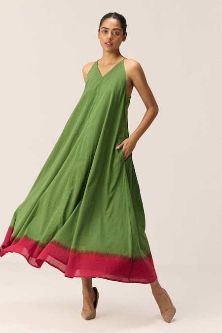 Kharakapas Forest Blush Green Dress 