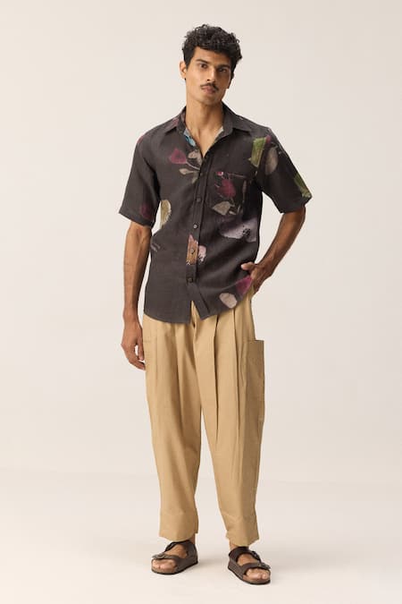 Kharakapas Charcoal Grey Handpainted Floral Shirt 