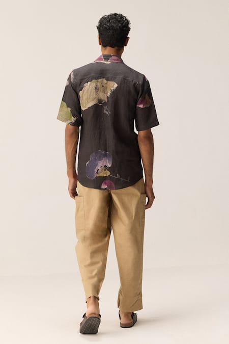 Kharakapas Charcoal Grey Handpainted Floral Shirt 