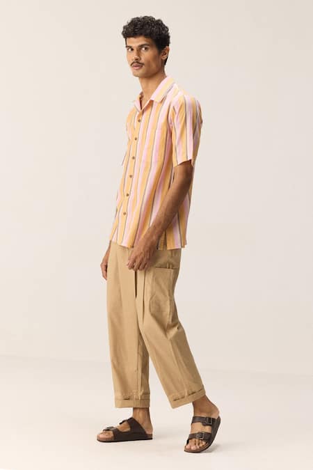 Kharakapas_Pink Cotton Citrus Waves Fine Shirt _Online_at_Aza_Fashions