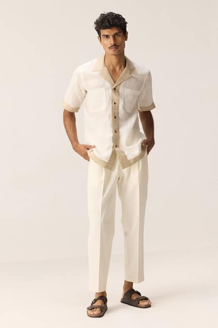 Kharakapas_Off White Linen Sandy Trails Shirt _Online_at_Aza_Fashions