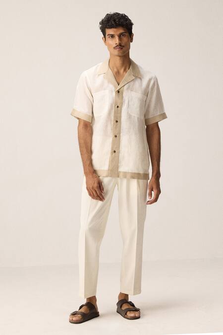 Shop_Kharakapas_Off White Linen Sandy Trails Shirt _Online_at_Aza_Fashions