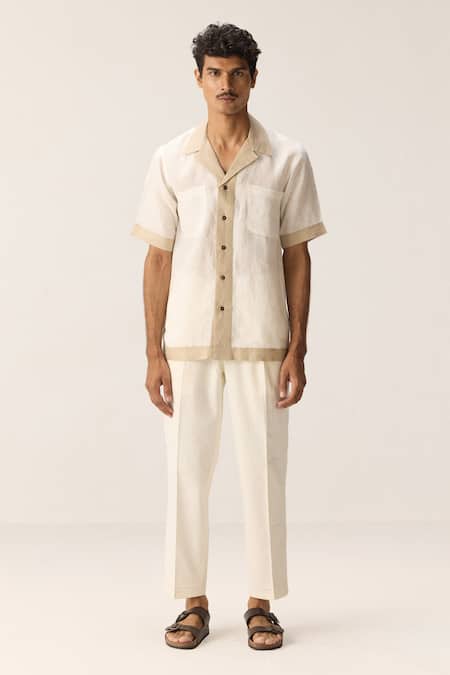 Kharakapas_Off White Linen Sandy Trails Shirt _at_Aza_Fashions