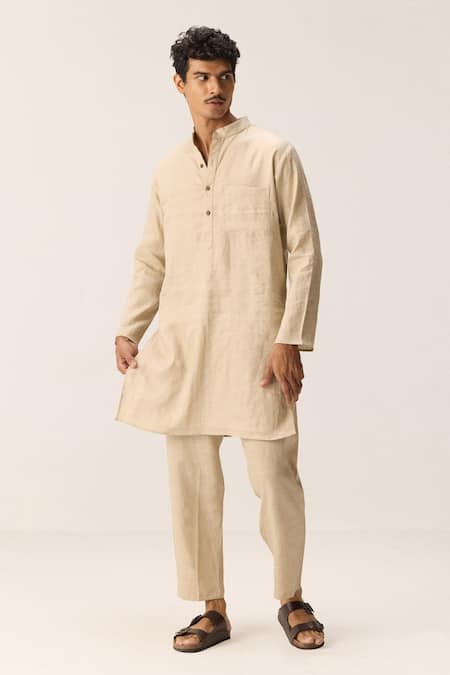 Kharakapas Beige Cotton, Linen Kurta Pyjama Set Online at Aza Fashions Kharakapas_Beige Cotton, Linen Kurta Pyjama Set _Online_at_Aza_Fashions