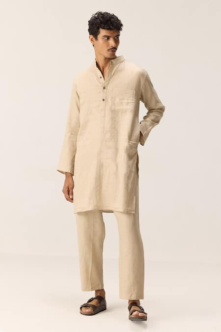 Buy Kharakapas Beige Cotton, Linen Kurta Pyjama Set Online at Aza Fashions Buy_Kharakapas_Beige Cotton, Linen Kurta Pyjama Set _Online_at_Aza_Fashions