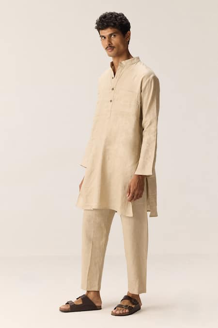 Shop Kharakapas Beige Cotton, Linen Kurta Pyjama Set Online at Aza Fashions Shop_Kharakapas_Beige Cotton, Linen Kurta Pyjama Set _Online_at_Aza_Fashions