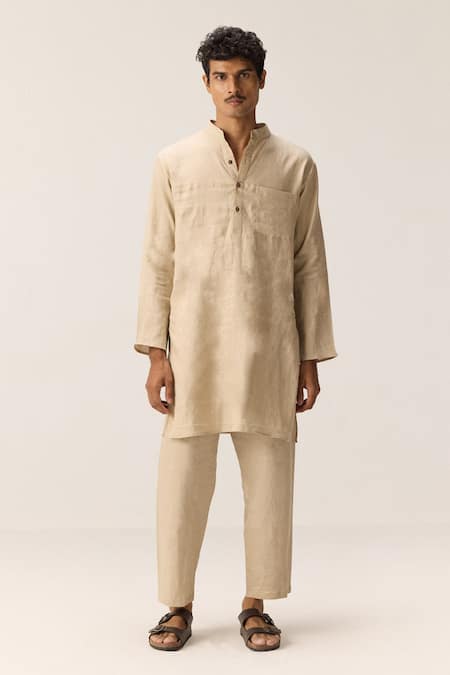Kharakapas Beige Cotton, Linen Kurta Pyjama Set at Aza Fashions Kharakapas_Beige Cotton, Linen Kurta Pyjama Set _at_Aza_Fashions