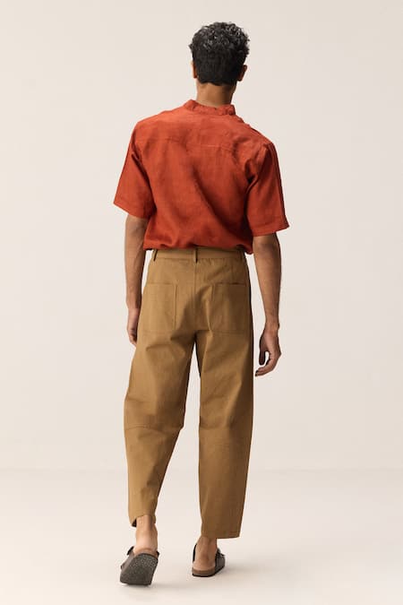 Kharakapas Cotton Linen Mandarin Collar Shirt 