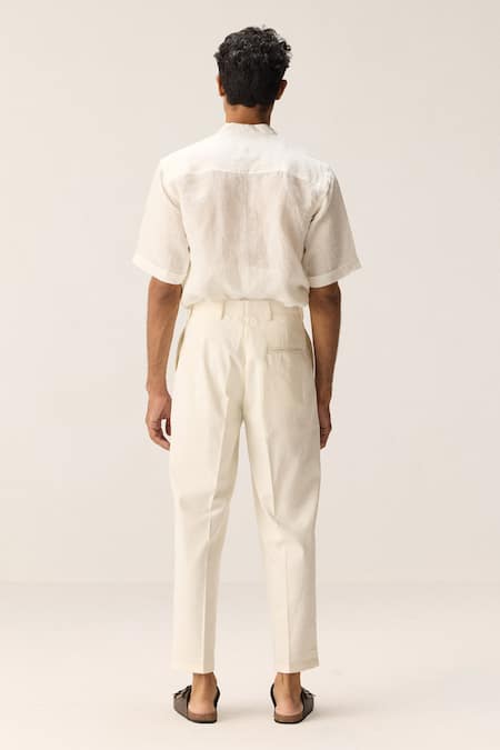 Shop Kharakapas White Cotton, Twill Frost Walk Trousers at Aza Fashions Shop_Kharakapas_White Cotton, Twill Frost Walk Trousers _at_Aza_Fashions