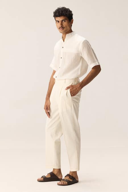 Kharakapas White Cotton, Twill Frost Walk Trousers Online at Aza Fashions Kharakapas_White Cotton, Twill Frost Walk Trousers _Online_at_Aza_Fashions