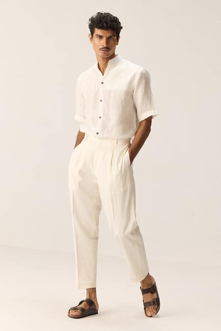 Shop Kharakapas White Cotton, Twill Frost Walk Trousers Online at Aza Fashions Shop_Kharakapas_White Cotton, Twill Frost Walk Trousers _Online_at_Aza_Fashions