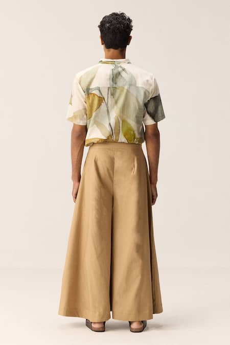 Kharakapas Beige Pleated Flared Pants 