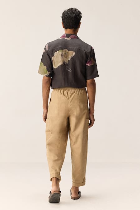 Shop Kharakapas Beige Cotton, Oxford Straight-fit Trousers at Aza Fashions Shop_Kharakapas_Beige Cotton, Oxford Straight-fit Trousers _at_Aza_Fashions