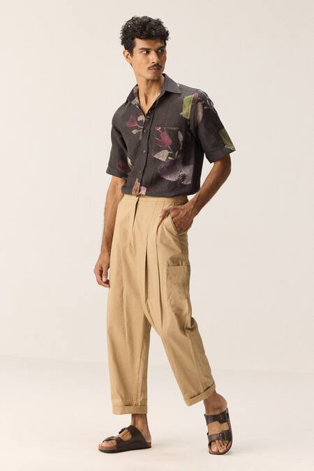 Buy Kharakapas Beige Cotton, Oxford Straight-fit Trousers Online at Aza Fashions Buy_Kharakapas_Beige Cotton, Oxford Straight-fit Trousers _Online_at_Aza_Fashions