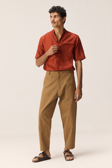 Buy Kharakapas Brown Cotton, Twill Cocoa Trace Trousers Online at Aza Fashions Buy_Kharakapas_Brown Cotton, Twill Cocoa Trace Trousers _Online_at_Aza_Fashions