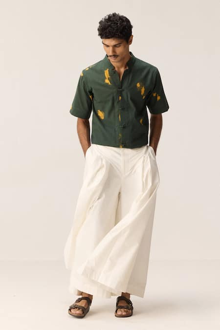 Kharakapas White Oxford, Cotton Flared Trousers