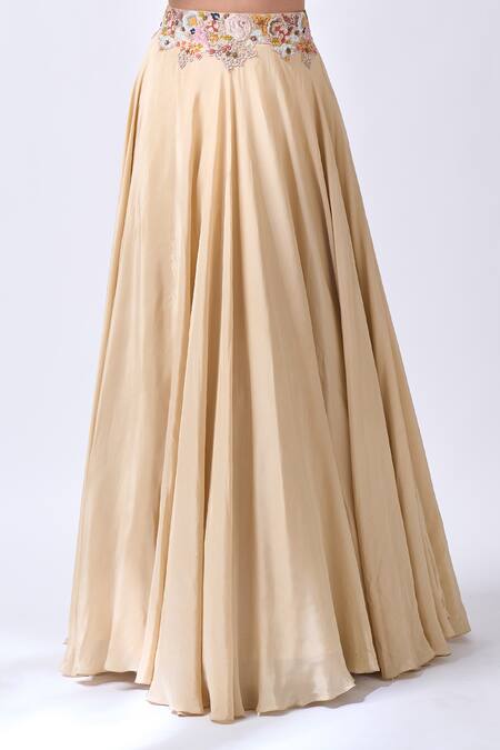 Shop Neha Mehta Couture Gold Organza, Silk Embroidery, Zari Round Neck Hand Lehenga Set Online at Aza Fashions Shop_Neha Mehta Couture_Gold Organza, Silk Embroidery, Zari Round Neck Hand Lehenga Set _Online_at_Aza_Fashions