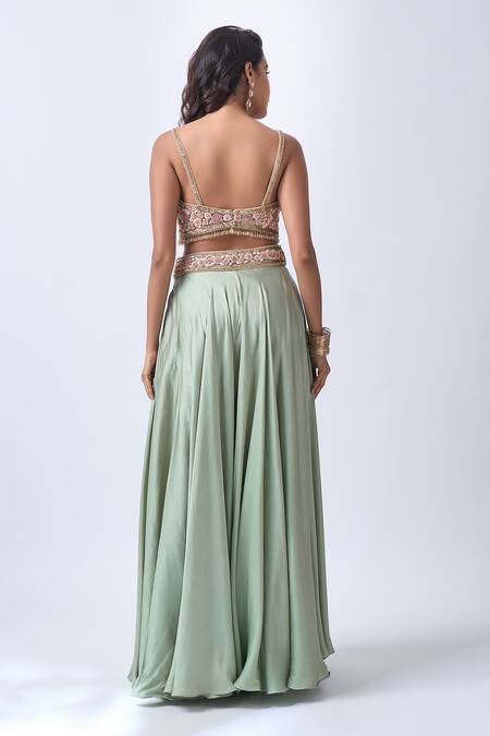 Neha Mehta Couture Mint Organza, Silk Embroidery Round Neck Green Hand Sharara Set Online at Aza Fashions Neha Mehta Couture_Mint Organza, Silk Embroidery Round Neck Green Hand Sharara Set _Online_at_Aza_Fashions