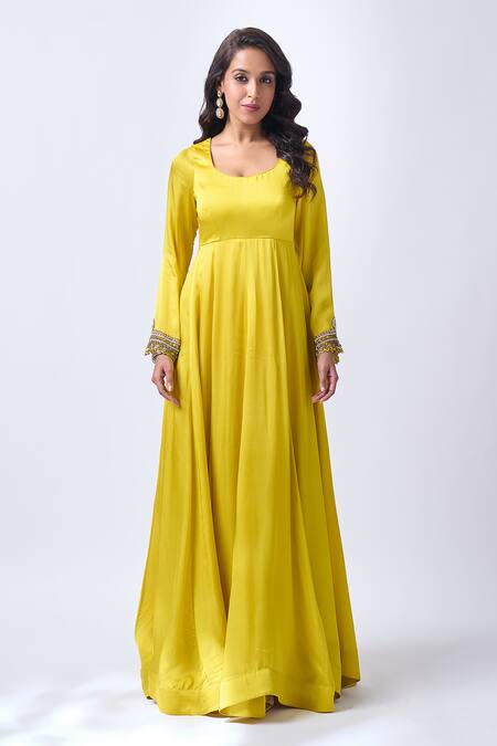 Buy Neha Mehta Couture Mustard Silk Zari Round Neck Hand Embroidered Anarkali Set Online at Aza Fashions Buy_Neha Mehta Couture_Mustard Silk Zari Round Neck Hand Embroidered Anarkali Set _Online_at_Aza_Fashions