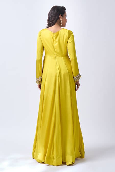 Neha Mehta Couture Hand Embroidered Mustard Anarkali Set 