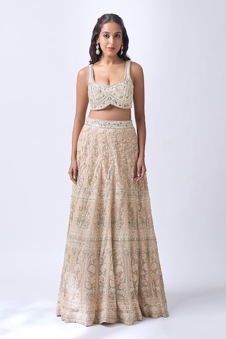 Neha Mehta Couture Beige Hand Embroidered Lehenga Set 